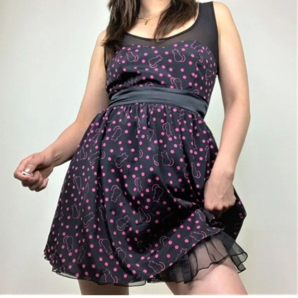hot pink and black polka dot dress Pink Polka Dot Flared Sleeve Madeira Midi Dress